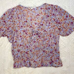 Pink Rose Floral Tie-Front Blouse Cropped